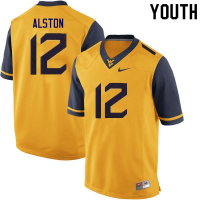 Youth West Virginia Mountaineers NCAA #12 Taijh Alston Gold Authentic Nike Stitched College Football Jersey UW15B03WR